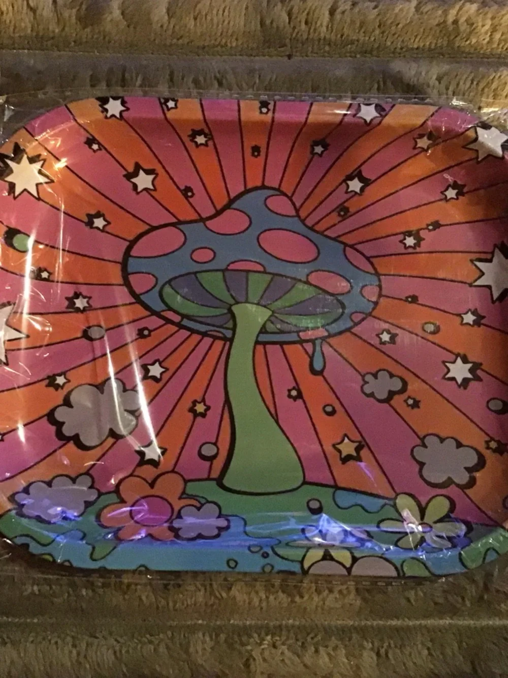 Psychedelic Mushroom Metal rolling tray - Pink & Orange